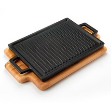 LAVA 電磁爐用長方形鑄鐵素面雙面烤盤 20 x 30 cm + 木質鍋墊組, 1套, 40.6cm