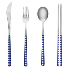 네바 커트러리 체크 풀세트, 블루, 스푼 + 젓가락 + 포크 + 나이프, 1세트 블루, 스푼 + 젓가락 + 포크 + 나이프, 1세트