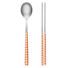Neva 格紋韓式餐具組, 湯匙 + 筷子, 1套, 橘色