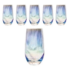 KALDIN 居家咖啡館 極光全像玻璃杯 長款 380ml, 混色, 6個