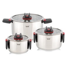 boral 電磁爐適用折疊式不鏽鋼鍋具組 6件, 銀, 1組, 雙鍋17cm+21cm+25cm+3蓋