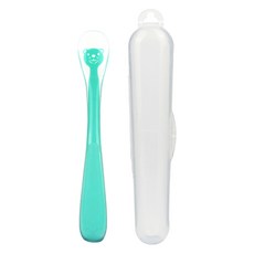 hibee 矽膠初期副食品一字型小熊餵食湯匙, 薄荷綠, 1個