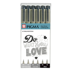 SAKURA 櫻花 PIGMA MICRON 筆格邁 櫻花Figma微米單調刻字套裝, 淺冷灰色, 冷灰色, 黑色, 1套