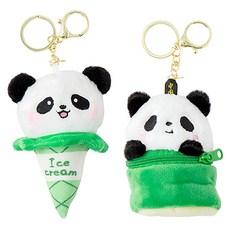 귀여운 팬더 인형키링 2종 세트, 아이스크림, 파우치, 1개