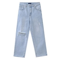 조군샵 남성용 데미지 포인트 와이드 데님 청바지 P6671