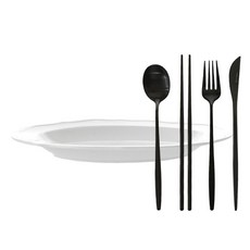 프렐류드 커트러리 + 타원 파스타볼 1인 세트, 블랙(커트러리), 화이트(접시), 숟가락 + 젓가락 + 포크 + 나이프 + 파스타볼, 1세트