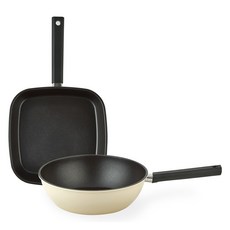 퀸센스 샌드 후라이팬 2종 세트, 베이지, 사각팬 27cm + 궁중팬 24cm, 1세트