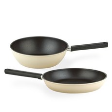 QUEEN SENSE Sanz平底鍋2件組, 米色, 平底鍋 28cm+炒鍋 28cm, 1組