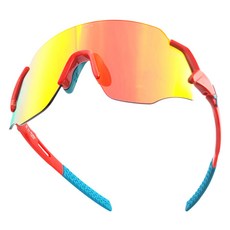 HILX Savage 運動護目鏡太陽眼鏡 C3 + SV4RD3, 1個, 紅色 + 藍色(鏡框), 紅色鏡面(鏡片)