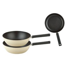 QUEEN SENSE Sanz鍋具3件組, 米色, 1組, 平底鍋 24cm+炒鍋 28cm 2入