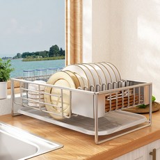 LivingWorks 簡易不鏽鋼洗碗碗碗碟晾曬架, 1個, 白色, 1層