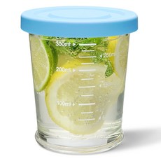 미르코리아 유리병 밀폐용기 헥사 눈금 쉐이크자 스카이, 350ml, 1개