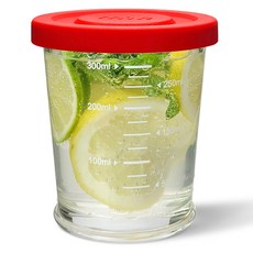 미르코리아 유리병 밀폐용기 헥사 눈금 쉐이크자 레드, 1개, 350ml