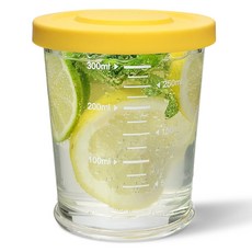 미르코리아 유리병 밀폐용기 헥사 눈금 쉐이크자 옐로우, 350ml, 1개