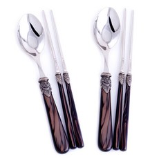 EME 拿破崙韓式餐具雙人套裝, 棕色, 湯匙 2支+筷子 2雙, 2套