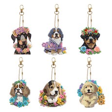 DAYSOY DIY寶石十字繡鑰匙圈製作6種套組, TYPE 29 花朵小狗, 1套