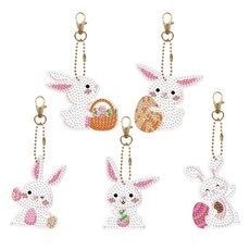 Daysoy 鑰匙圈製作 DIY寶石十字繡 5款套組, TYPE 12 白兔, 1套