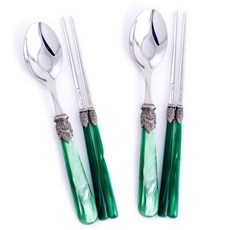 EME 拿破崙 韓式餐具組, 綠色, 湯匙 2支+筷子 2雙, 2套