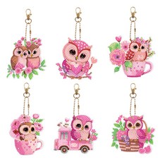 DAYSOY DIY寶石十字繡鑰匙圈製作6種套組, TYPE 21 粉紅貓頭鷹, 1套