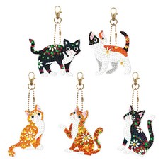 Daysoy 鑰匙圈製作 DIY寶石十字繡 5款套組, TYPE 16 小貓, 1套