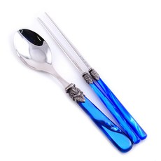 EME 拿破崙韓式餐具湯筷組, 藍色, 1套, 湯匙 + 筷子