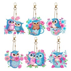 DAYSOY DIY寶石十字繡鑰匙圈製作6種套組, TYPE 22 藍色貓頭鷹, 1套