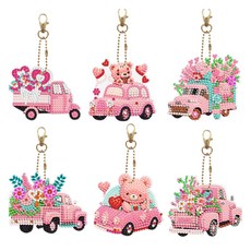 DAYSOY DIY寶石十字繡鑰匙圈製作6種套組, TYPE 23 粉紅車熊, 1套