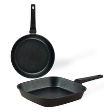 QUEEN SENSE Dinner鍋具2件組, 棕色, 方形煎鍋 27cm+平底鍋 28cm, 1組