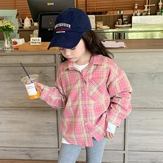 Starbean 女童格紋口袋長袖襯衫