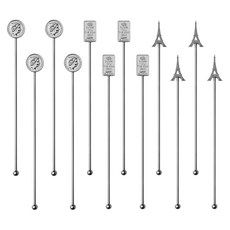 Casabeni 不鏽鋼 雞尾酒 Highball 家庭調酒 搗棒 圓形 4入 + 方形 4入 + 艾菲爾 4入 套組, 銀色, 1套