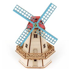 YoungModeler 英工房 迷你風車 DIY 木製模型組裝套件 3D拼圖 YM578, 單品, 混合顏色, 1個