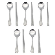 Willive 兒童兔子貓咪磨砂餐具組, 銀色, 湯匙 + 筷子, 5套