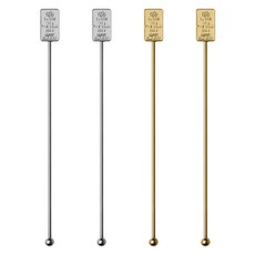 Casabeni 不鏽鋼雞尾酒Highball家庭調酒搗棒 銀色方形 2入 + 金色方形 2入 套組, 1套, 銀色, 金色