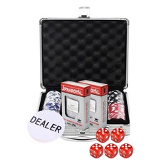 Dassamall 彩色籌碼 5種 x 20片 + JPNA卡 2張 + 莊家籌碼 + 紅色骰子 5個 組合, 混合顏色, 1個