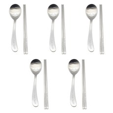 Willive 兒童用Happy Smile餐具組, 銀色, 湯匙 + 筷子, 5套