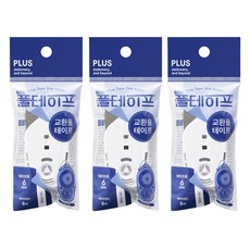 플러스 풀테이프 원액션 TG-1910 6mm x 8m 리필용, 투명, 3개