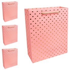 좋은기븐 3D 다이아 금박 쇼핑백, 핑크, 4개