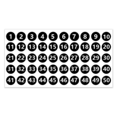 Starrium 防撕防水圓形數字貼紙 1~50, 黑色, 1個