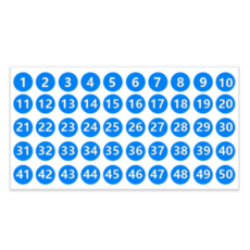 Starium 不易撕破防水圓形數字貼紙 1~50, 藍色, 1個