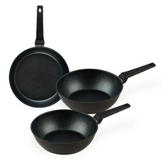 QUEEN SENSE Dinner平底鍋3件組, 棕色, 1組, 平底鍋 28cm+炒鍋 24cm 2入