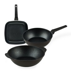 QUEEN SENSE Dinner平底鍋3件組, 棕色, 1組, 方形平底鍋 27cm+炒鍋 24cm+Party鍋 28cm