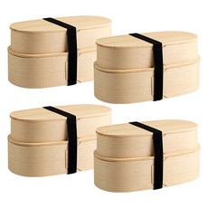 직장인 피크닉 나무 2단 도시락통, 라이트베이지, 4개