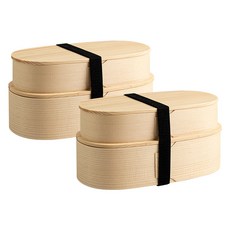 직장인 피크닉 나무 2단 도시락통, 라이트베이지, 2개