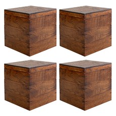 COZY TABLE 上班族野餐木製方形3層便當盒, 深木色, 4個