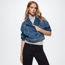 MANGO 여성용 바이커 면 자켓 37066318