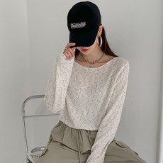 Tteugaejin 女款圓點毛圈短版船型領針織衫