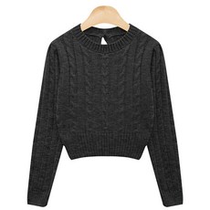 Tteugaejin 女款 Magra 圓領安哥拉麻花抓皺後開衩鈕扣針織衫