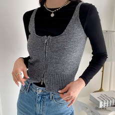 針織女款羊毛兩穿拉鍊方領背心 Akita背心