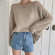 Tteugaejin 女款 Kenber 圓領寬鬆版型捲邊船型領針織衫