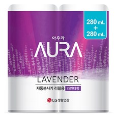 해피브리즈 아우라 자동분사기 방향제 라벤더 리필, 280ml, 2개